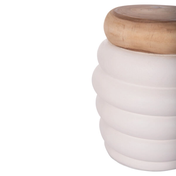 ΤΡΑΠΕΖΙ ΒΟΗΘΗΤΙΚΟ PUFFAT HM18172.02 FIBER CEMENT ΛΕΥΚΟ- ΞΥΛΟ TEAK TOP Φ45x46Υεκ.