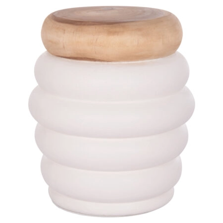 ΤΡΑΠΕΖΙ ΒΟΗΘΗΤΙΚΟ PUFFAT HM18172.02 FIBER CEMENT ΛΕΥΚΟ- ΞΥΛΟ TEAK TOP Φ45x46Υεκ.