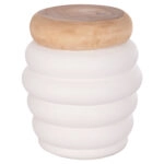 ΤΡΑΠΕΖΙ ΒΟΗΘΗΤΙΚΟ PUFFAT HM18172.02 FIBER CEMENT ΛΕΥΚΟ- ΞΥΛΟ TEAK TOP Φ45x46Υεκ.