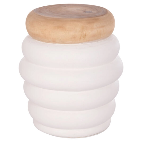 ΤΡΑΠΕΖΙ ΒΟΗΘΗΤΙΚΟ PUFFAT HM18172.02 FIBER CEMENT ΛΕΥΚΟ- ΞΥΛΟ TEAK TOP Φ45x46Υεκ.