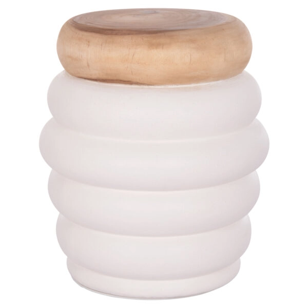 ΤΡΑΠΕΖΙ ΒΟΗΘΗΤΙΚΟ PUFFAT HM18172.02 FIBER CEMENT ΛΕΥΚΟ- ΞΥΛΟ TEAK TOP Φ45x46Υεκ.