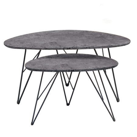 NANCY CONCRETE MDF ΣΕΤ 2 ΤΡΑΠΕΖΑΚΙΑ - ΜΕΤΑΛΛΟ/MDF/3D PAPER - ΤΣΙΜΕΝΤΟ