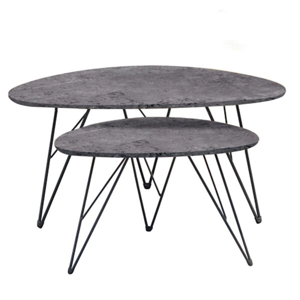 NANCY CONCRETE MDF ΣΕΤ 2 ΤΡΑΠΕΖΑΚΙΑ - ΜΕΤΑΛΛΟ/MDF/3D PAPER - ΤΣΙΜΕΝΤΟ
