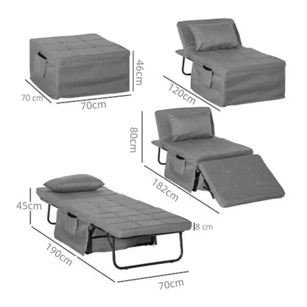 Σκαμπό-κρεβάτι Grejio  ύφασμα σε ανθρακί απόχρωση κα πόδι μαύρο μέταλλο 70x70x45εκ
