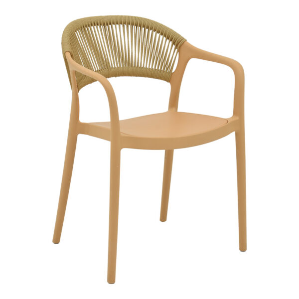 Πολυθρόνα Ankara  στοιβαζόμενη pp cappuccino απόχρωση με μπεζ rattan 57x48x80εκ