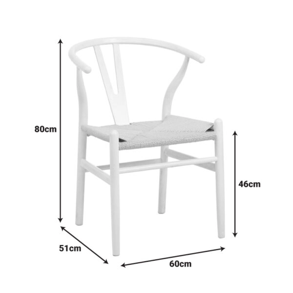 Καρέκλα Wishbone  rubberwood-σχοινί σε λευκή απόχρωση 53.5x57x74εκ