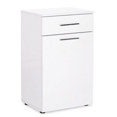 Ντουλάπι μπάνιου Chad  με καλάθι απλύτων λευκό gloss 52x38x83εκ