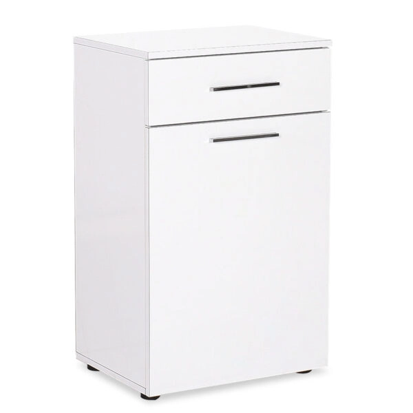 Ντουλάπι μπάνιου Chad  με καλάθι απλύτων λευκό gloss 52x38x83εκ