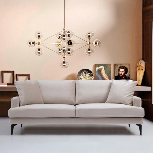 Καναπές 2θέσιος Fortune  βελούδο μπεζ-μαύρο 175x90x88εκ
