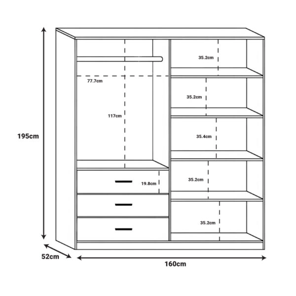 Ντουλάπα Sonlen  σε καρυδί-ανθρακί απόχρωση 160x52x195εκ