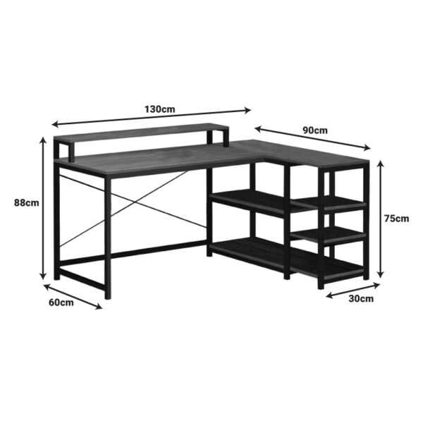 Γραφείο γωνιακό αναστρέψιμο Tebul  MDF-metal σε καρυδί απόχρωση 130x60x88εκ
