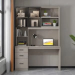 Γραφείο υπολογιστή με βιβλιοθήκη Citoro  mdf σε μπεζ απόχρωση 120x50x180εκ