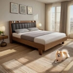 Κρεβάτι Frankly  mdf-pu σε καρυδί-μαύρο απόχρωση 150x200εκ