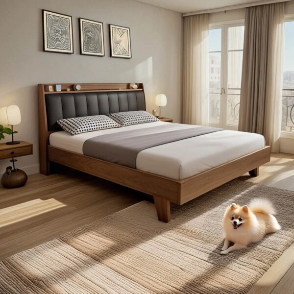 Κρεβάτι Frankly  mdf-pu σε καρυδί-μαύρο απόχρωση 150x200εκ