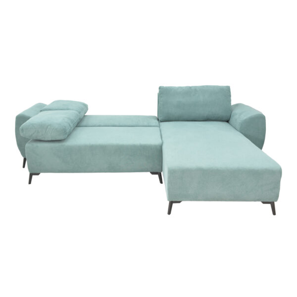 Kαναπές κρεβάτι τριθέσιος αναστρέψιμος Settee  ύφασμα με αποθηκευτικό χώρο σε σιέλ απόχρωση 286x204x93εκ