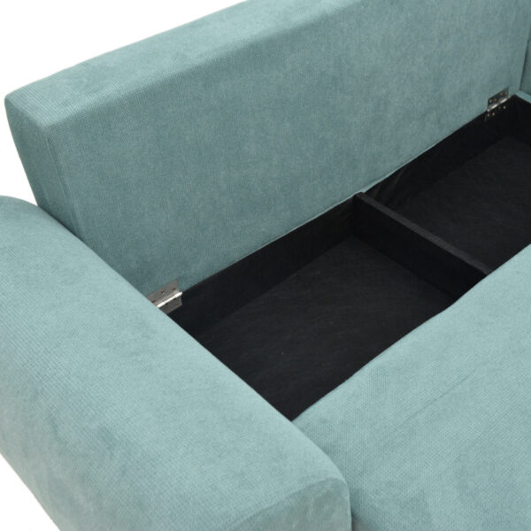 Kαναπές κρεβάτι τριθέσιος αναστρέψιμος Settee  ύφασμα με αποθηκευτικό χώρο σε σιέλ απόχρωση 286x204x93εκ