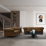 Kαναπές διθέσιος Incredible  τύπου Chesterfield pu σε αντικέ καφέ απόχρωση 160x84x67εκ