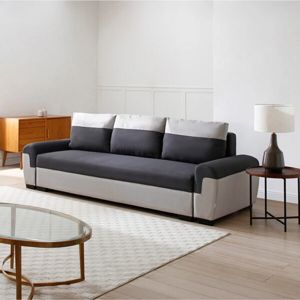 Kαναπές-κρεβάτι τριθέσιος Gaby  ύφασμα με αποθηκευτικό χώρο σε ανθρακί-γκρι απόχρωση 260x88x88εκ