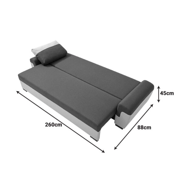 Kαναπές-κρεβάτι τριθέσιος Gaby  ύφασμα με αποθηκευτικό χώρο σε ανθρακί-γκρι απόχρωση 260x88x88εκ