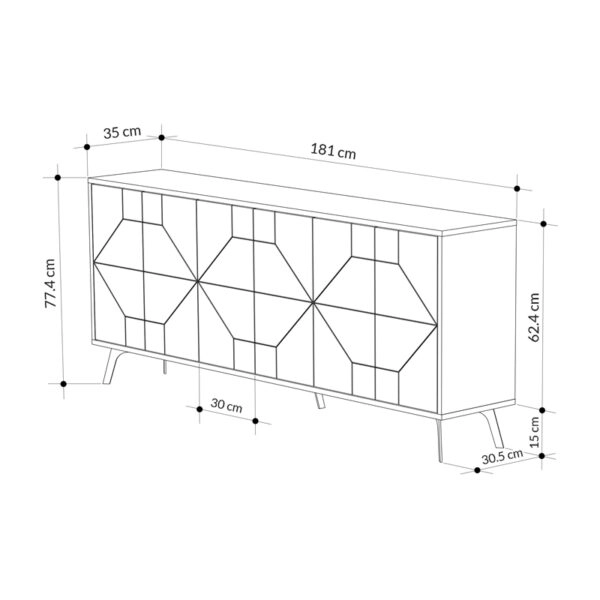 Μπουφές Bufel  σε φυσική απόχρωση 181x35x77.4εκ