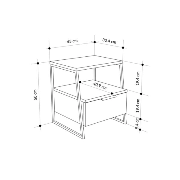 Κομοδίνο Johana μαύρο-λευκό 45x40x50εκ