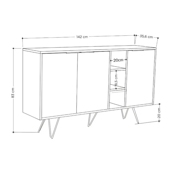 Μπουφές Clara  σε μόκα-ανθρακί απόχρωση 142x35,6x83εκ