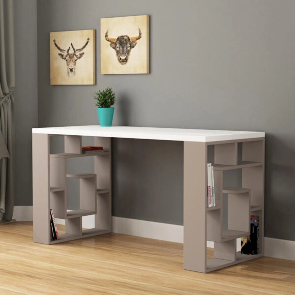 Γραφείο Labirent χρώμα λευκό-μόκα 140x60x75εκ