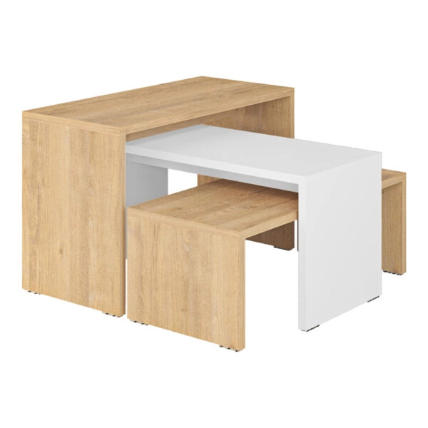 Τραπέζια σαλονιού Kantar σετ 3τεμ σε oak-λευκή απόχρωση 65x30x39εκ