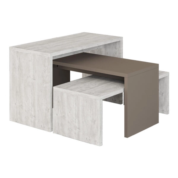 Τραπέζια σαλονιού Kantar σετ 3τεμ σε λευκό antique - μόκα απόχρωση 65x30x39εκ