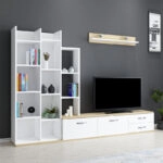 Σύνθετο σαλονιού Leman  σε λευκή-oak απόχρωση 240x35x154εκ