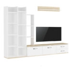 Σύνθετο σαλονιού Leman  σε λευκή-oak απόχρωση 240x35x154εκ
