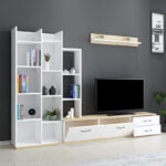 Σύνθετο σαλονιού Leman  σε λευκή-oak απόχρωση 240x35x154εκ
