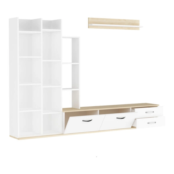 Σύνθετο σαλονιού Leman  σε λευκή-oak απόχρωση 240x35x154εκ