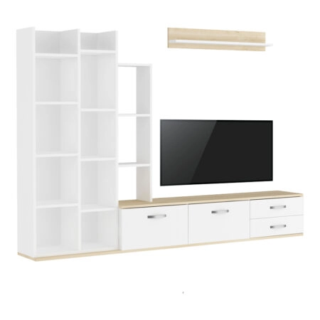 Σύνθετο σαλονιού Leman  σε λευκή-oak απόχρωση 240x35x154εκ