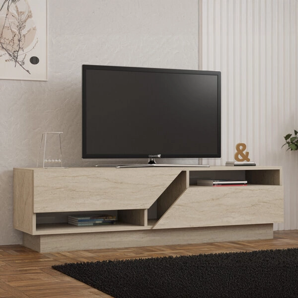 Έπιπλο τηλεόρασης Cogo  σε όψη τραβερτίνας 160x40x45εκ