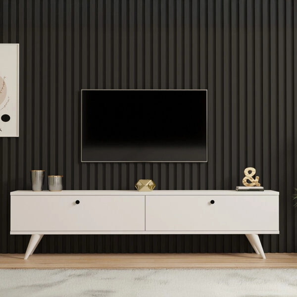 Έπιπλο τηλεόρασης Jate  σε λευκή απόχρωση 160x25x40εκ