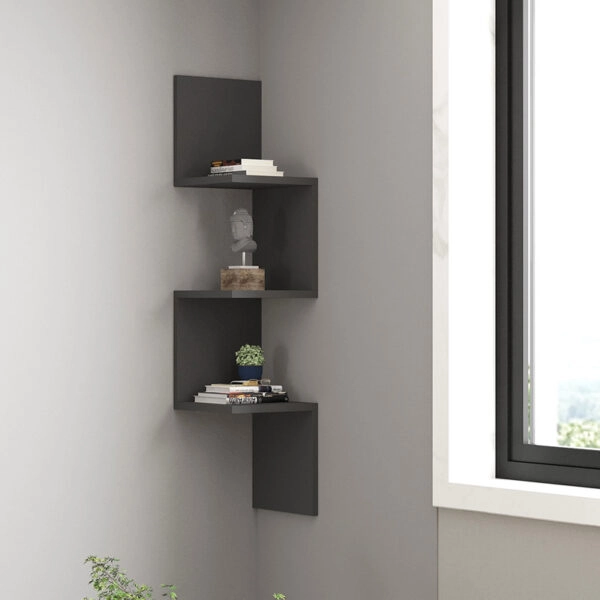 Ραφιέρα γωνιακή τοίχου Insta  σε ανθρακί απόχρωση 25x25x105,5εκ