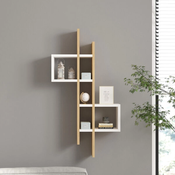 Ραφιέρα τοίχου Garel  σε oak-λευκή απόχρωση 53,8x19,6x108εκ