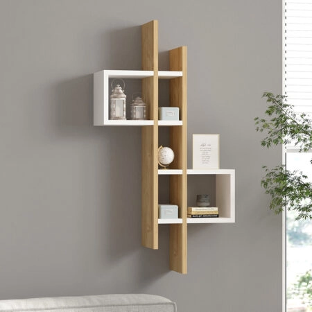 Ραφιέρα τοίχου Garel  σε oak-λευκή απόχρωση 53,8x19,6x108εκ