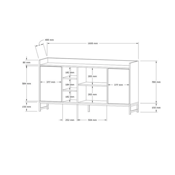 Μπουφές Delta σε oak απόχρωση με μαύρα μεταλλικά πόδια 160x40x85εκ