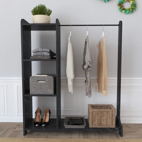 Έπιπλο εισόδου Renesme σε μαύρο με όψη μαρμάρου 106x45x128εκ