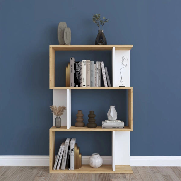 Βιβλιοθήκη Kadu  σε oak-λευκή απόχρωση  72x22x108εκ