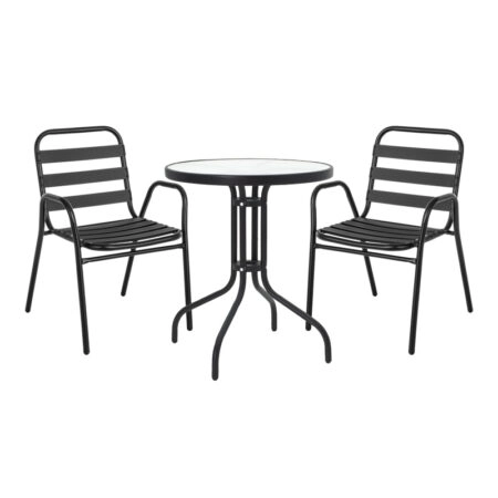 Τραπεζαρία Watson-Sussie σετ 3τεμ μέταλλο μαύρο-γυαλί Φ60x70εκ