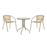 Τραπεζαρία Watson-Lindaria  σετ 3τεμ μέταλλο σαμπανιζέ-γυαλί Φ60x70εκ