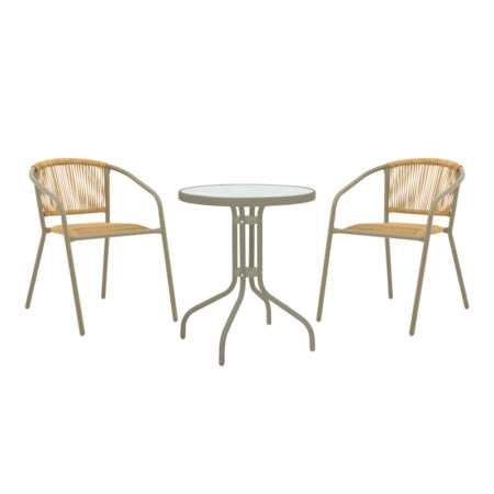 Τραπεζαρία Watson-Lindaria  σετ 3τεμ μέταλλο σαμπανιζέ-γυαλί Φ60x70εκ