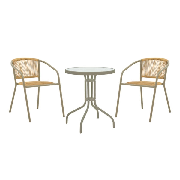 Τραπεζαρία Watson-Lindaria  σετ 3τεμ μέταλλο σαμπανιζέ-γυαλί Φ60x70εκ