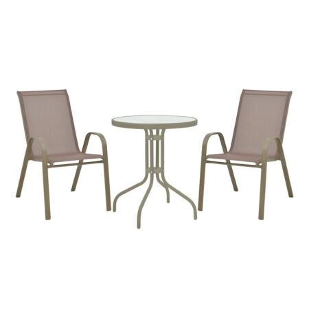 Τραπεζαρία Calan-Watson pakoworld σετ 3τεμ μέταλλο σαμπανιζέ-γυαλί Φ60x70εκ