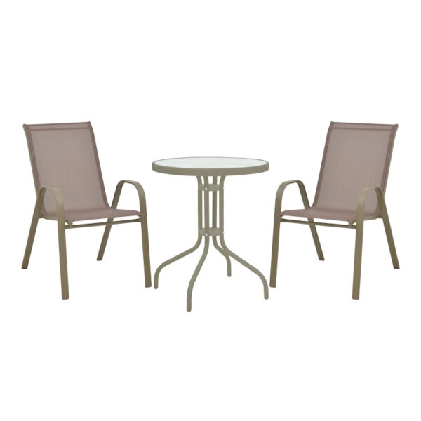 Τραπεζαρία Calan-Watson σετ 3τεμ μέταλλο σαμπανιζέ-γυαλί Φ60x70εκ