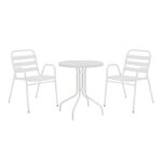 Τραπεζαρία Watson-Sussie σετ 3τεμ μέταλλο λευκό-γυαλί Φ60x70εκ