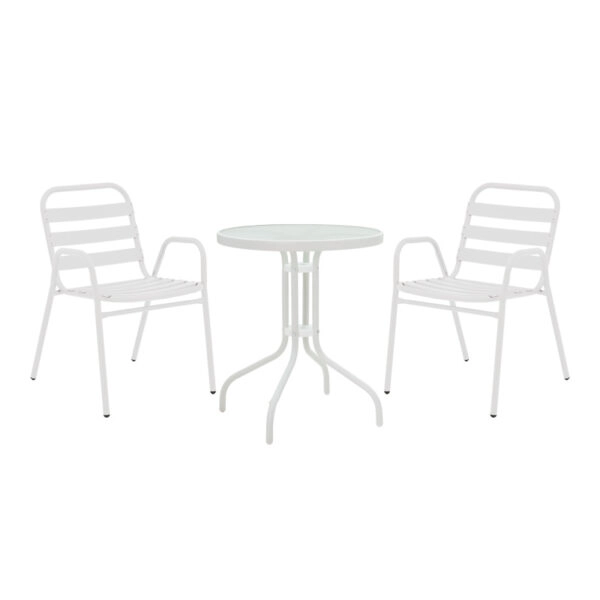 Τραπεζαρία Watson-Sussie σετ 3τεμ μέταλλο λευκό-γυαλί Φ60x70εκ